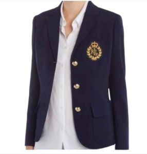 Lauren Ralph Lauren Wool Crown Crest Logo Black Button Blazer 8